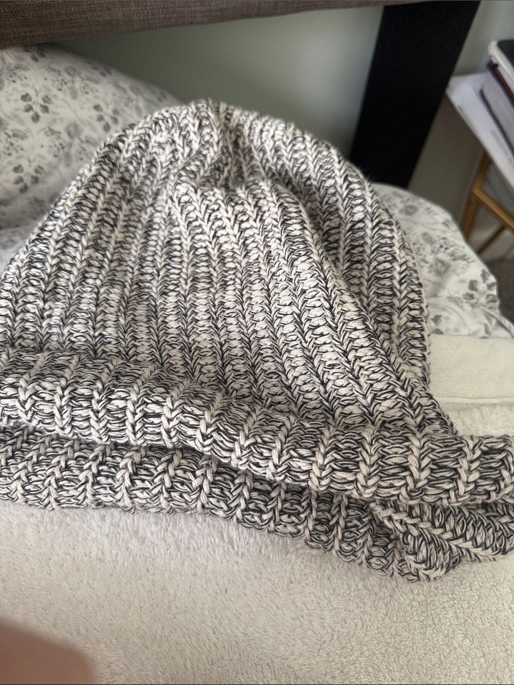 Cozy Marled Knit Beanie in Black & Cream